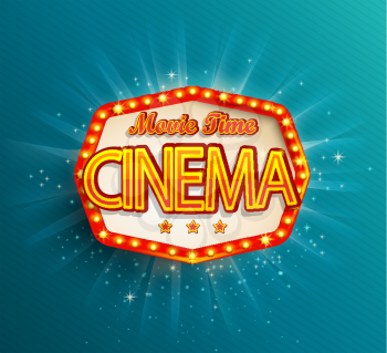 The Movie Time cinema text in the retro red frame vector illustration.