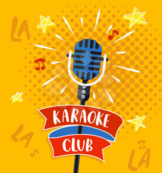 Karaoke club symbol, logo or emblem with lettering. Vector illustration.