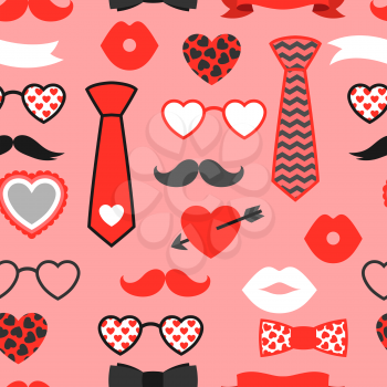 Happy valentines day seamless pattern. Hipster objects and love holiday symbols