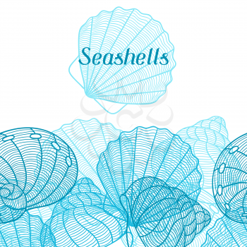 Marine background with stylized seashells. Design for cards, covers, brochures and advertising booklets.