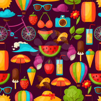 Seamless pattern with stylized summer objects. Background made without clipping mask. Easy to use for backdrop, textile, wrapping paper.