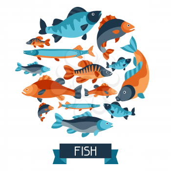 Background with various fish. Image for advertising booklets, banners, flayers, article and social media.