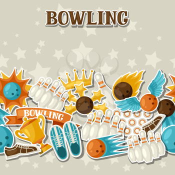 Seamless pattern with bowling items. Background made without clipping mask. Easy to use for backdrop, textile, wrapping paper.