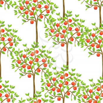 Seamless pattern with garden tress. Background made without clipping mask. Easy to use for backdrop, textile, wrapping paper.