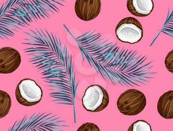 Seamless pattern with coconuts. Tropical abstract background in retro style. Easy to use for backdrop, textile, wrapping paper, wall posters.