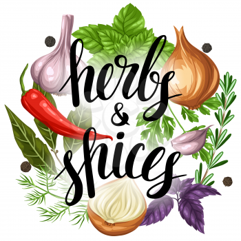 Background design with various herbs and spices.