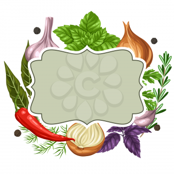 Frame design with various herbs and spices.