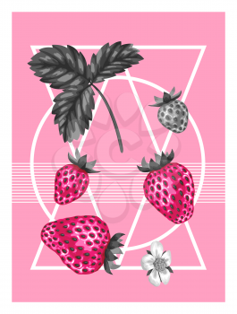 Abstract poster with strawberries in a pop art style.