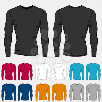 Set of colored long sleeve shirts templates for men.