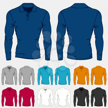 Set of colored long sleeve polo-shirts templates for men.