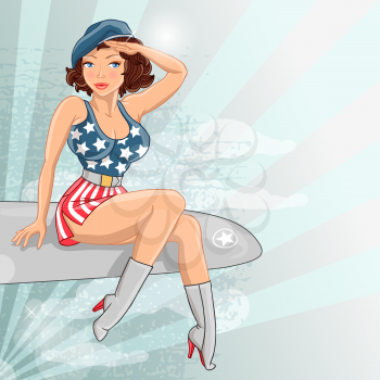 Independence day girl sitting on the wing of an airplane.