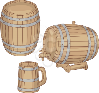Vector illustration of a barrel, mug isolated on white.