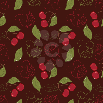 Ornate cherry pattern isolated on a broun background.