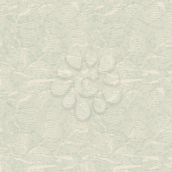 Seamless wave hand drawn pattern. Abstract vintage background