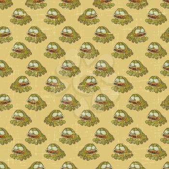 Vintage vector seamless pattern with cartoon frogs.