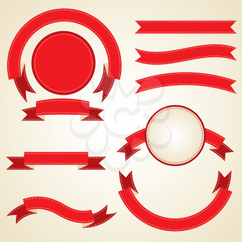 Set of curled red ribbons, vector illustration.