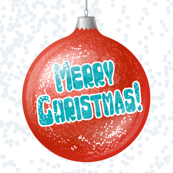 Vector Merry Christmas card with brilliant glossy ball.