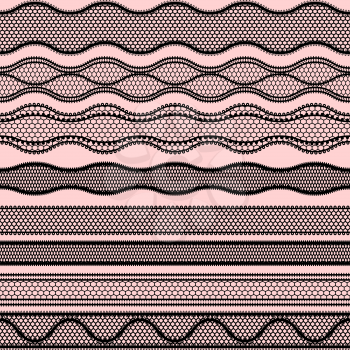 Lace seamless borders. Vector set of elements for design.
