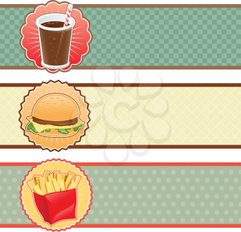 Banners fast food with cola, hamburger and fries.