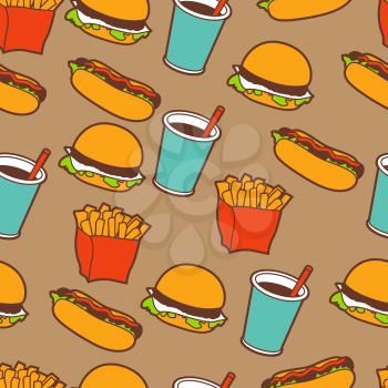 Fast food seamless pattern in retro style.