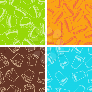 Fast food seamless patterns in retro style.