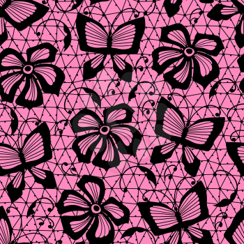 Seamless lace pattern with butterflies and flowers.
