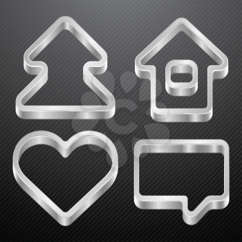 Silver icons of house bubble heart tree.