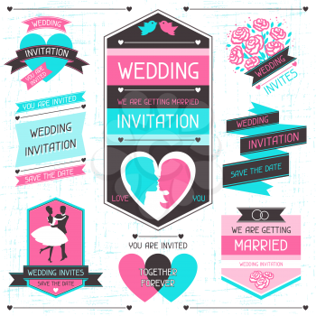 Wedding invitation retro set of design elements.