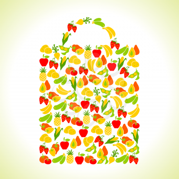 Fruits and vegetables in the shape of shopping bag.