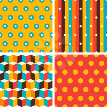 Seamless abstract retro geometric patterns set.