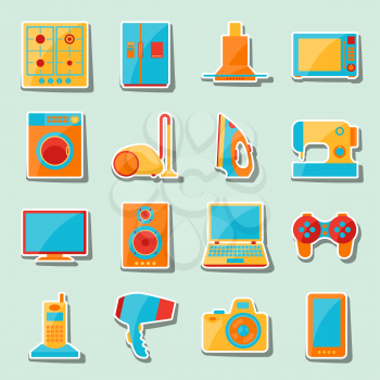 Set of home appliances and electronics icons.