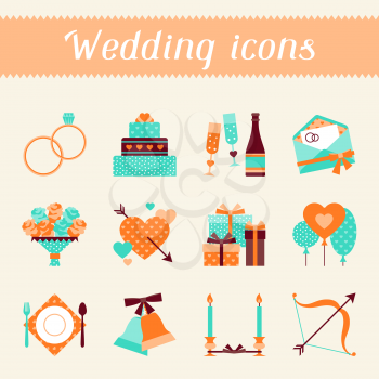 Set of retro wedding icons and design elements.