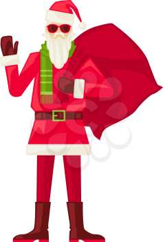 Cartoon Santa Claus in sunglasses isolated.