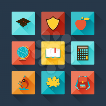 Set of education icons in flat design style.