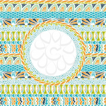 Colorful ethnicity round ornament, mosaic vector background.
