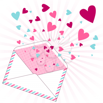 Background with hearts flying out of the envelope.