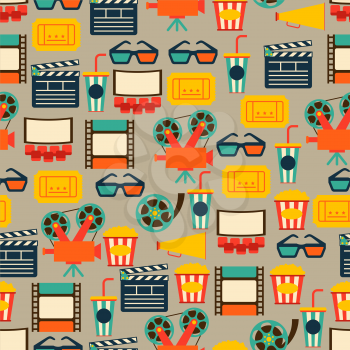 Seamless pattern of movie elements and cinema icons. 