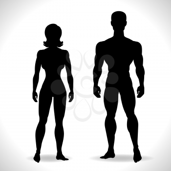 Silhouettes of man and woman in black color. 