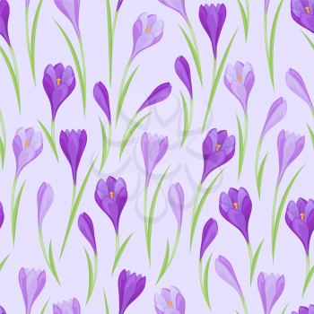 Spring flowers crocus natural seamless pattern.