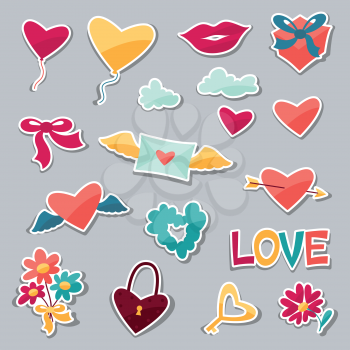 Set of Valentine's and Wedding stickers, design elements.