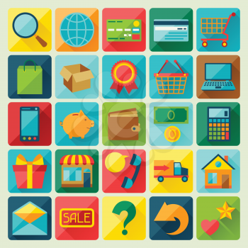 Internet shopping icon set in flat design style.