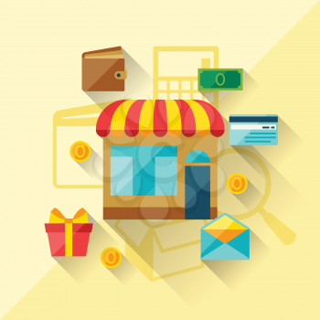 Illustration concept of internet shopping in flat design style.