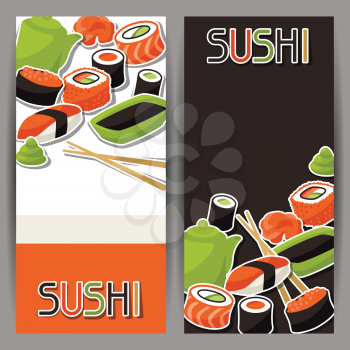 Banners with sushi. Japanese traditional cuisine illustration.