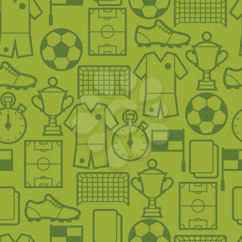 Sports seamless pattern with soccer football symbols in flat style.