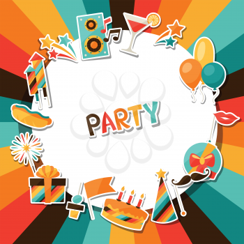 Celebration festive background with party sticker icons and objects.