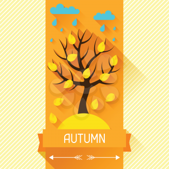 Seasonal illustration with autumn tree in flat design style.