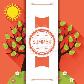Seasonal illustration with summer tree in flat design style.