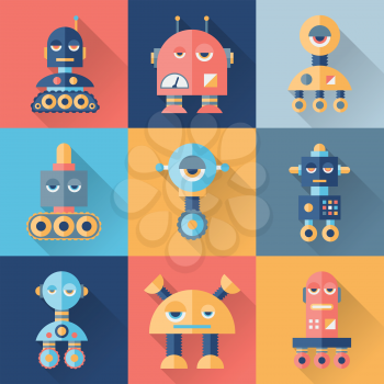 Set of robots in flat style.