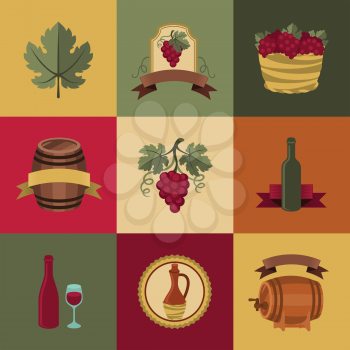 Set of objects, icons for wine and restaurants.