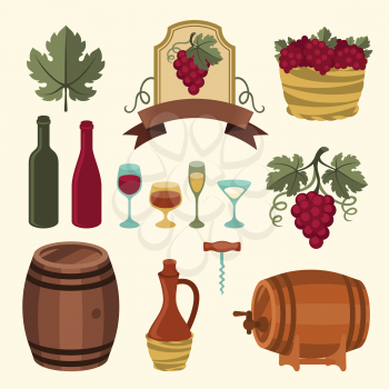 Set of wine icons, elements and objects.
